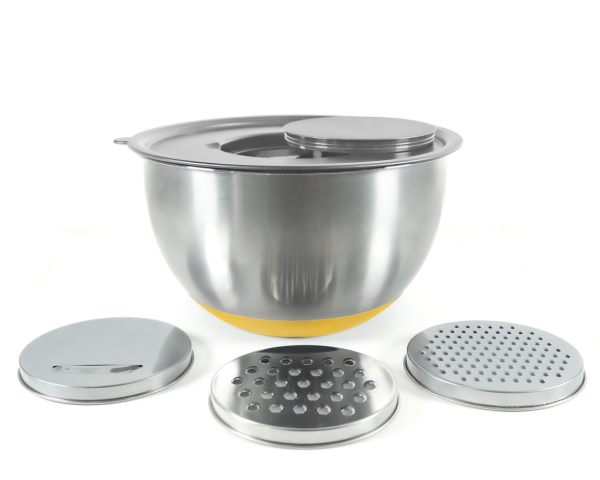 Zestaw 3 misek PIKA inox z pokrywami szklanymi + pokrywa 3-w-1 z tarkami